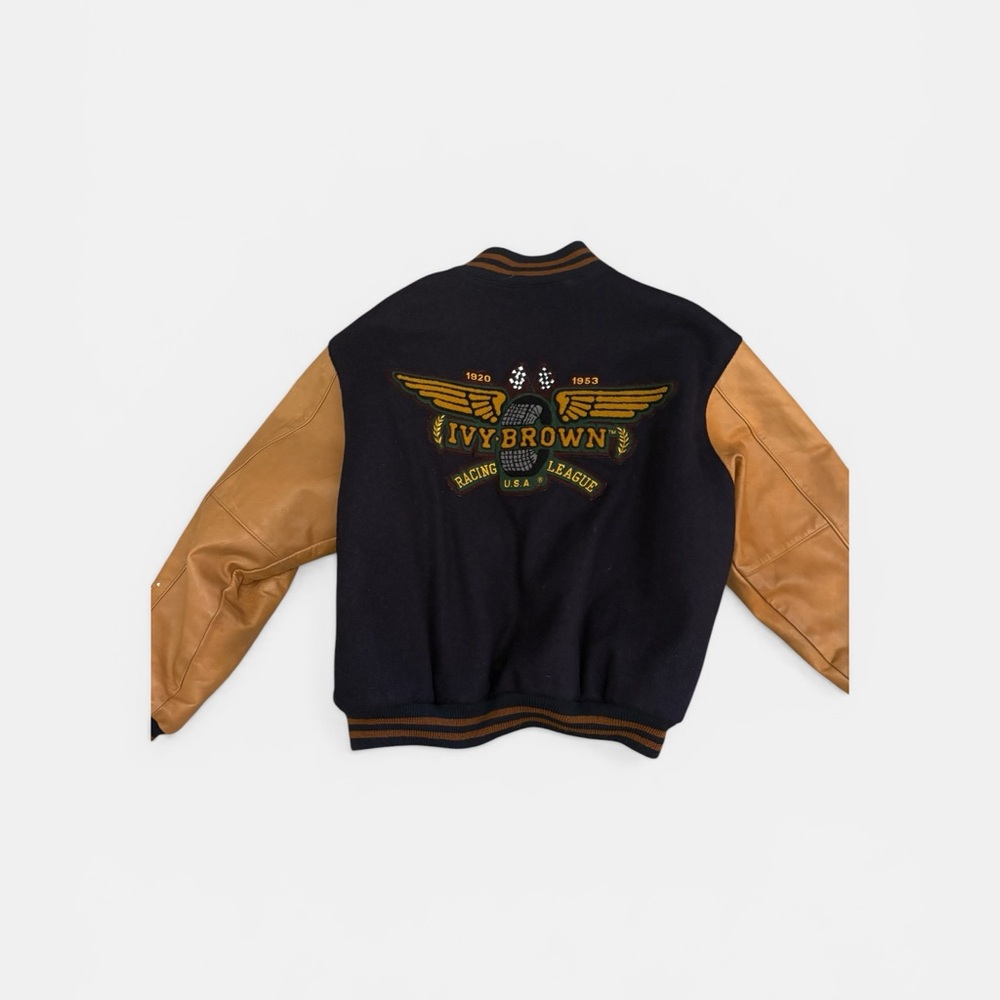 Varsity Jacket - Black Body with Tan Leather Sleeves
